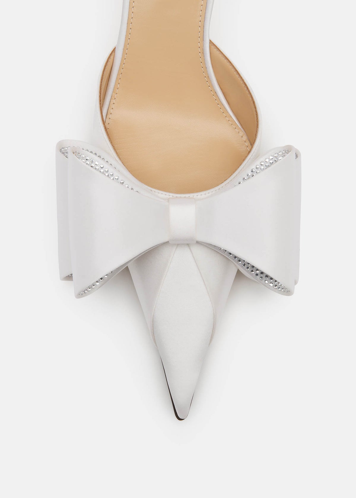 Aurora White Crystal Slingbacks – rear view showing crystal, satin, white, Vowalisse