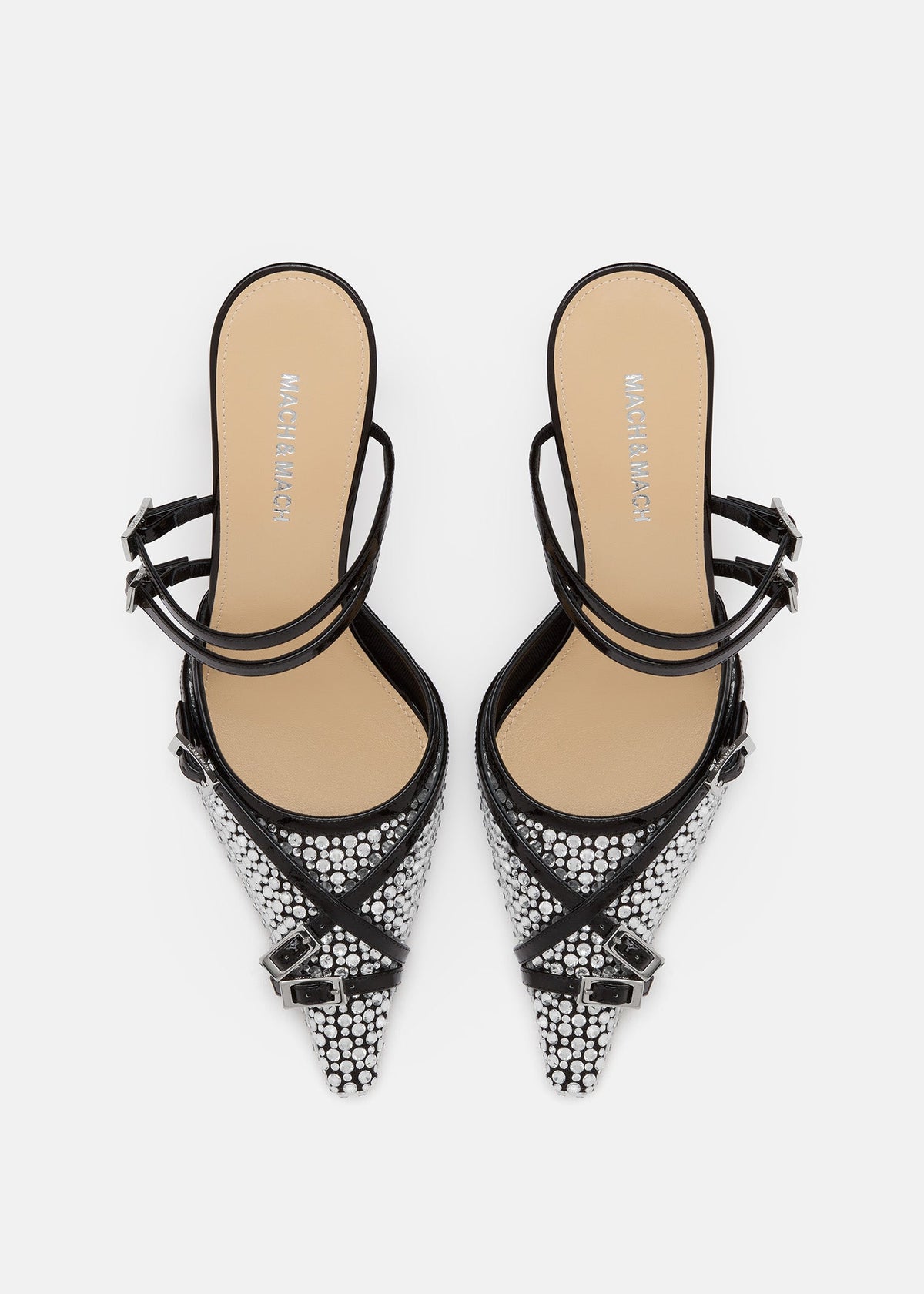 Elodie Black Crystal Net Mules – crystal detail view showing crystal net, black, Vowalisse
