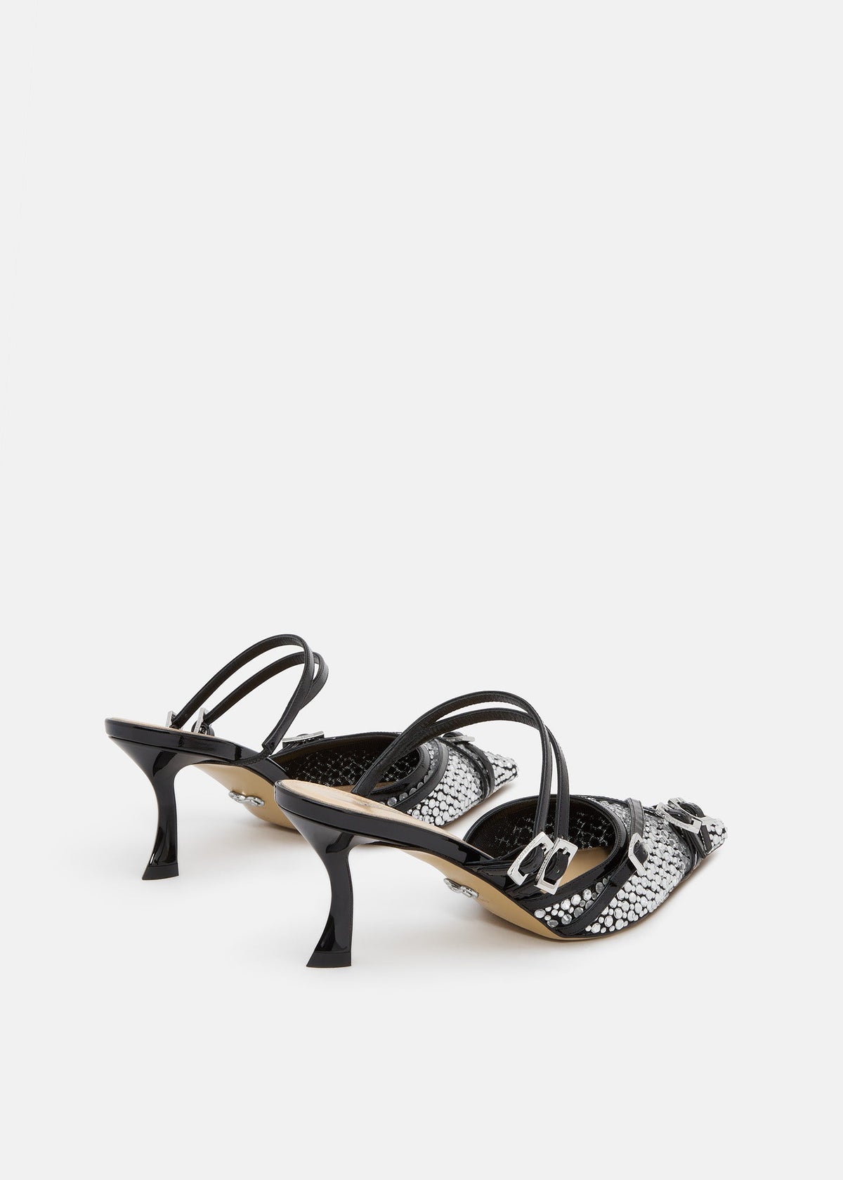 Elodie Black Crystal Net Mules – heel view showing crystal net, black, Vowalisse