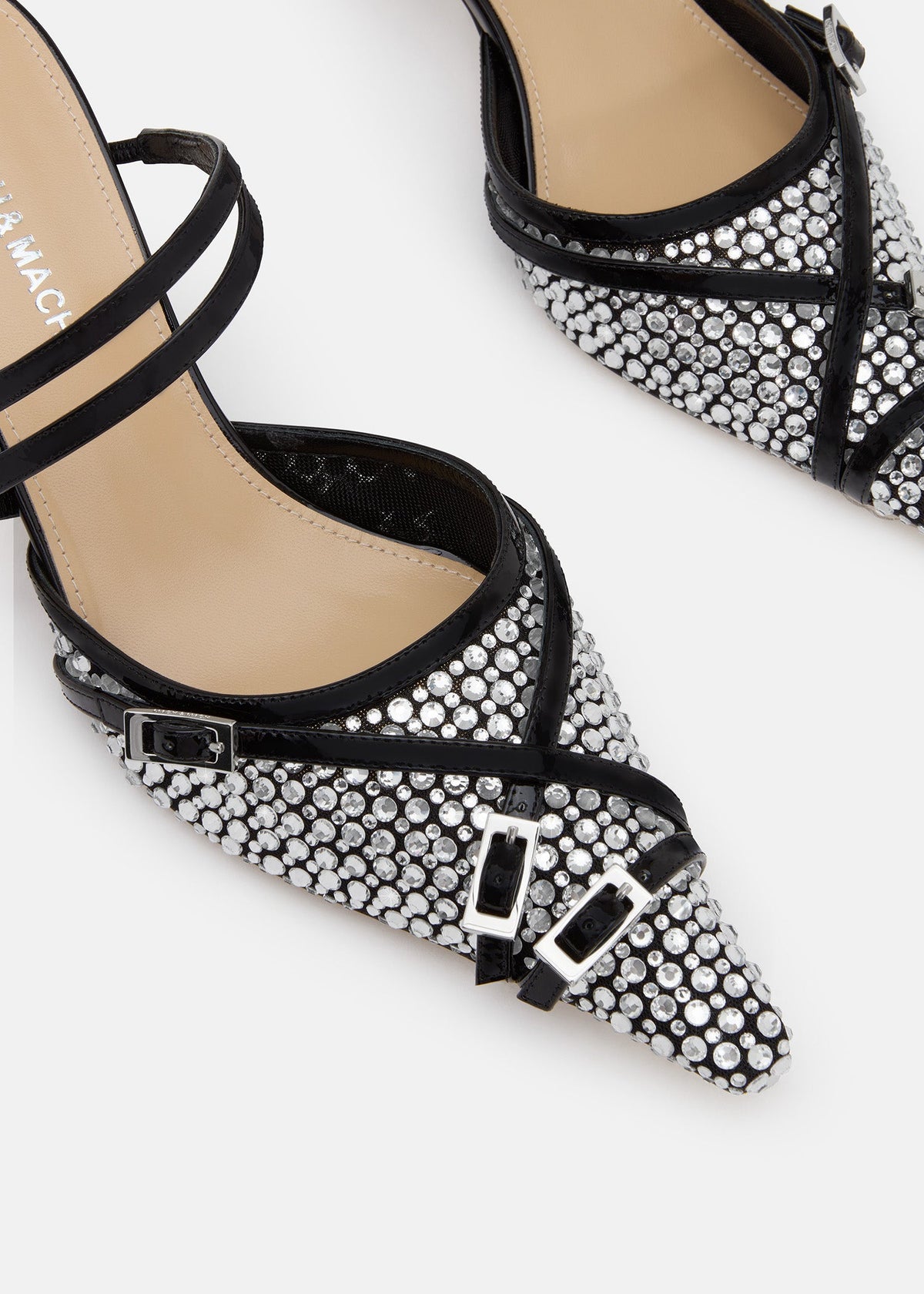 Elodie Black Crystal Net Mules – rear view showing crystal net, black, Vowalisse