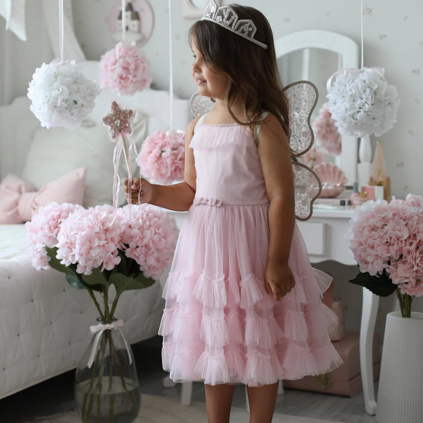 Butterfly Pink Mermaid Birthday Dress For Girls 2, baby girl first birthday dress, main product image by Vowalisse