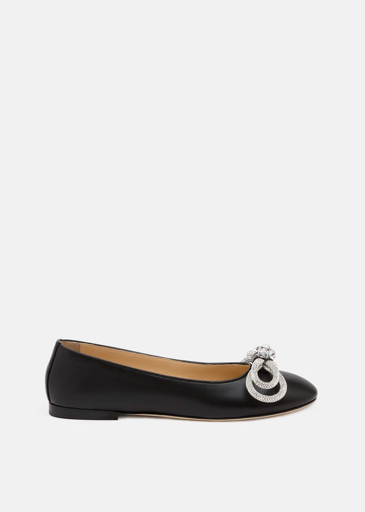 Melina Black Double Bow Flats – front three-quarter view showing double bow, crystal, black, red, Vowalisse