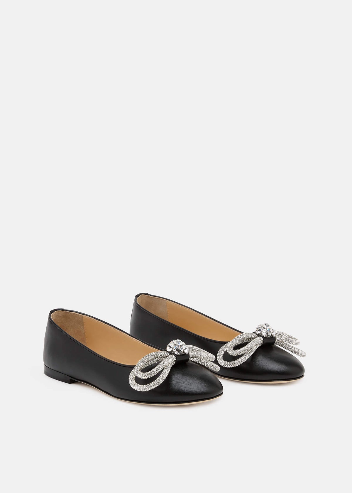 Melina Black Double Bow Flats – side profile showing double bow, crystal, black, red, Vowalisse