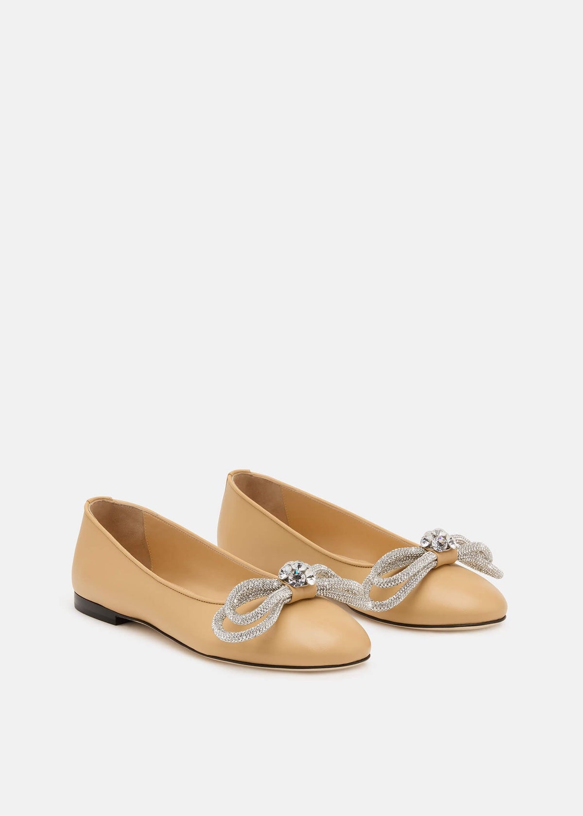Liliana Nude Double Bow Flats – side profile showing double bow, crystal, red, Vowalisse