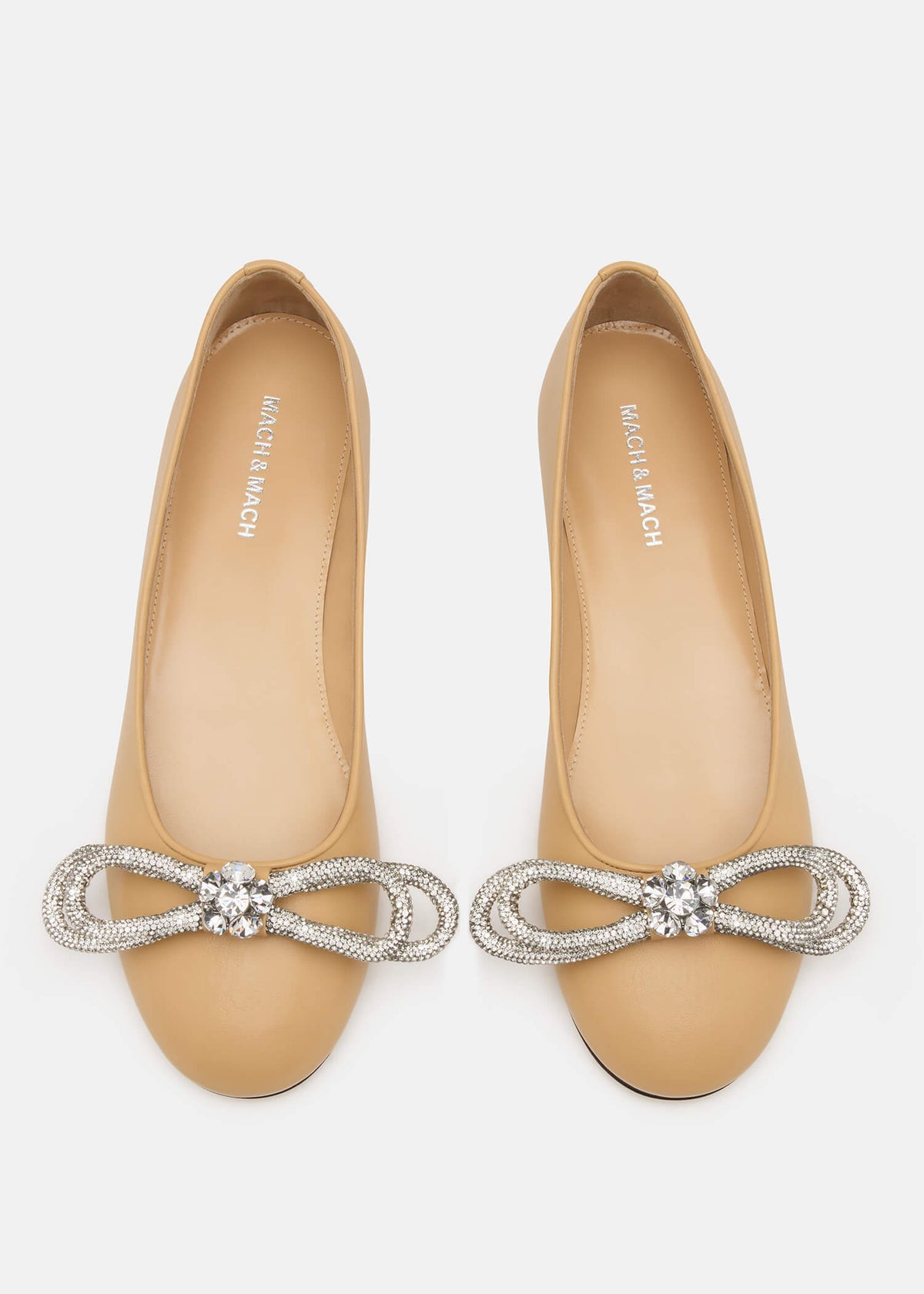 Liliana Nude Double Bow Flats – crystal detail view showing double bow, crystal, red, Vowalisse