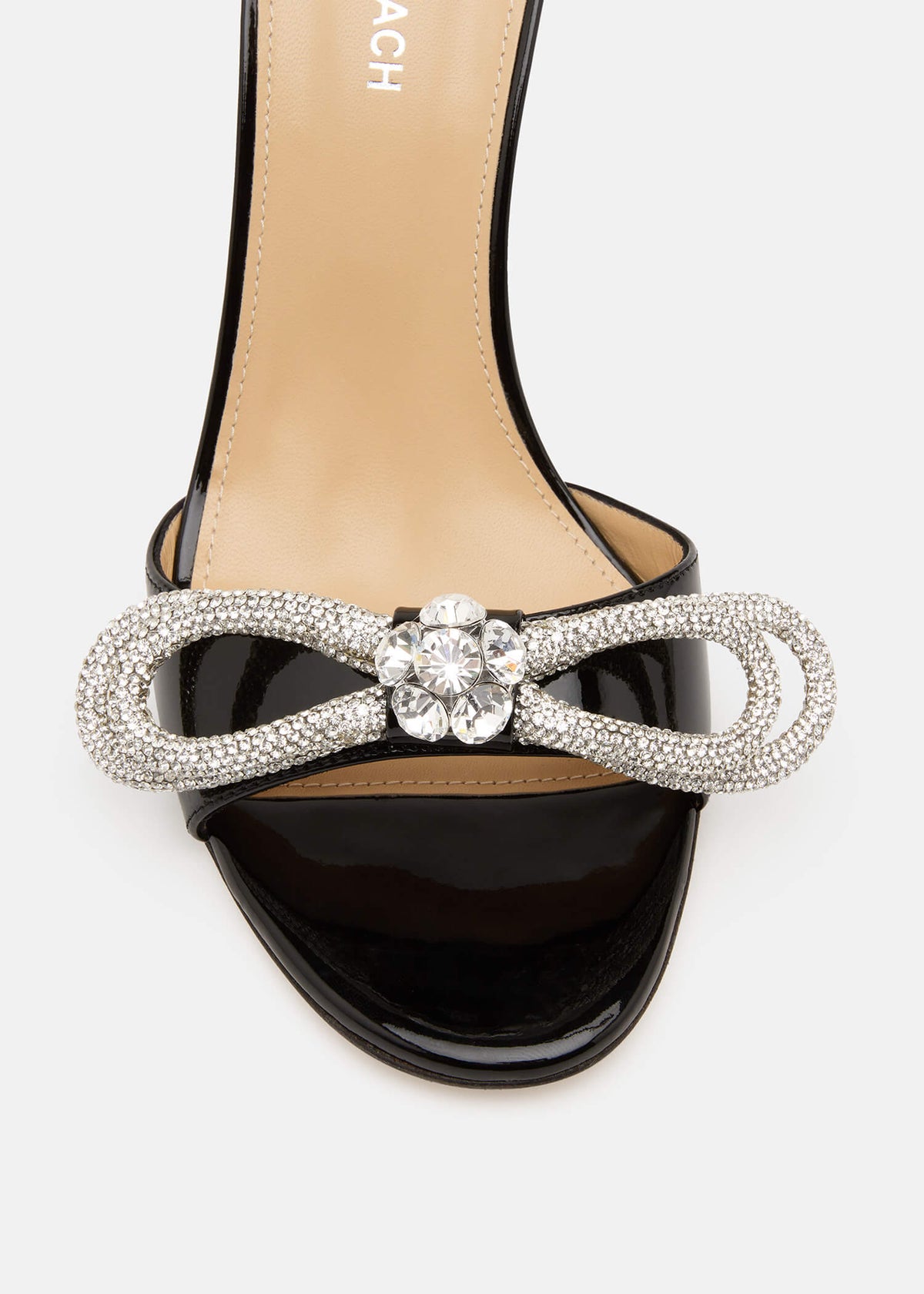 Jasmine Black Double Bow Mules – rear view showing double bow, crystal, black, Vowalisse