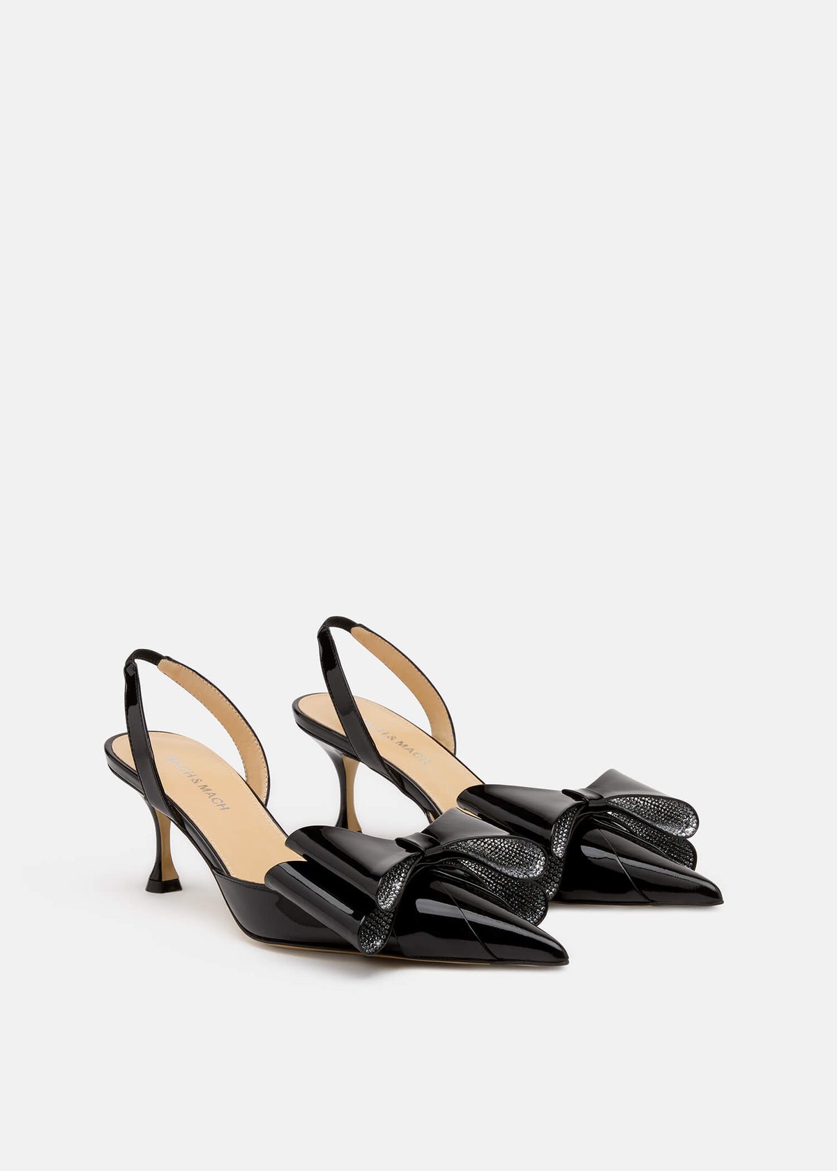 Zinnia Black Crystal Slingbacks – side profile showing crystal, patent leather, black, Vowalisse