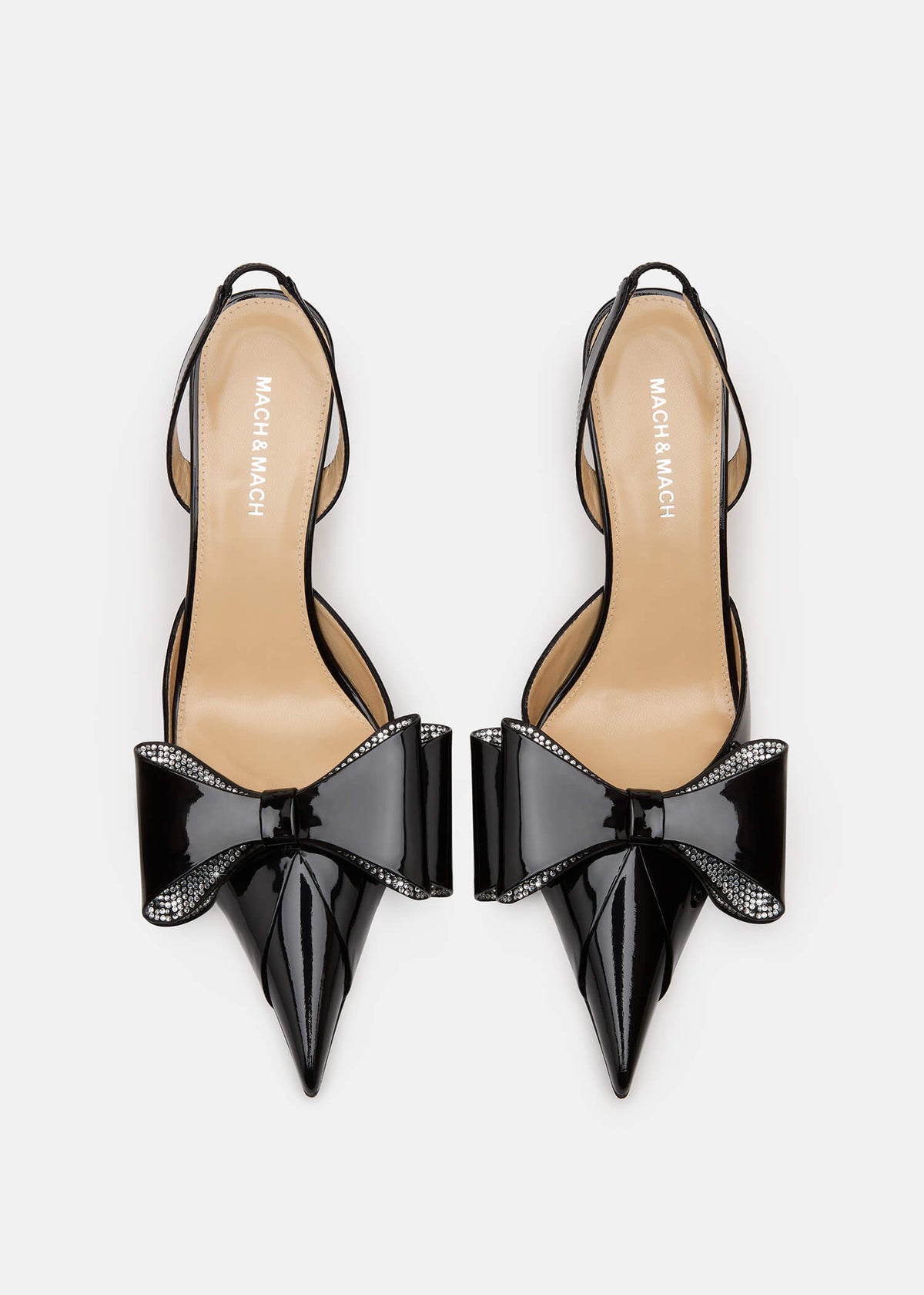 Zinnia Black Crystal Slingbacks – crystal detail view showing crystal, patent leather, black, Vowalisse