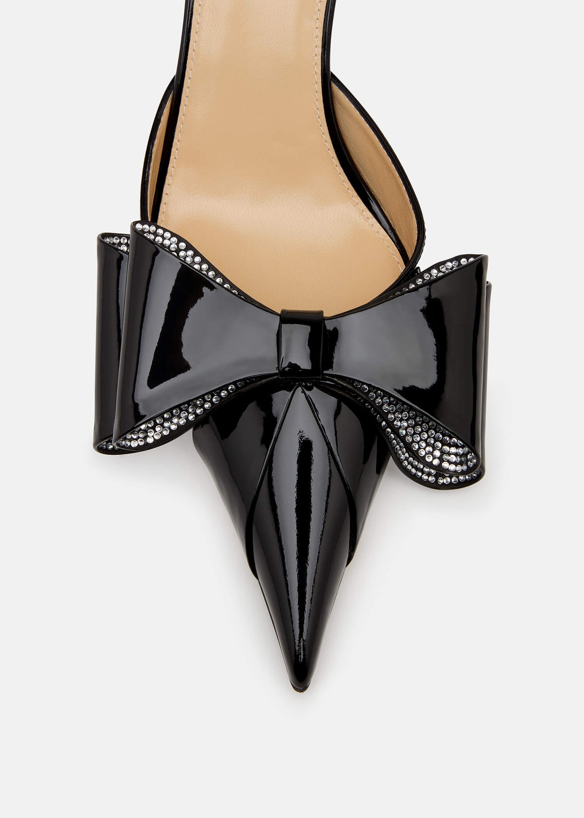 Zinnia Black Crystal Slingbacks – rear view showing crystal, patent leather, black, Vowalisse