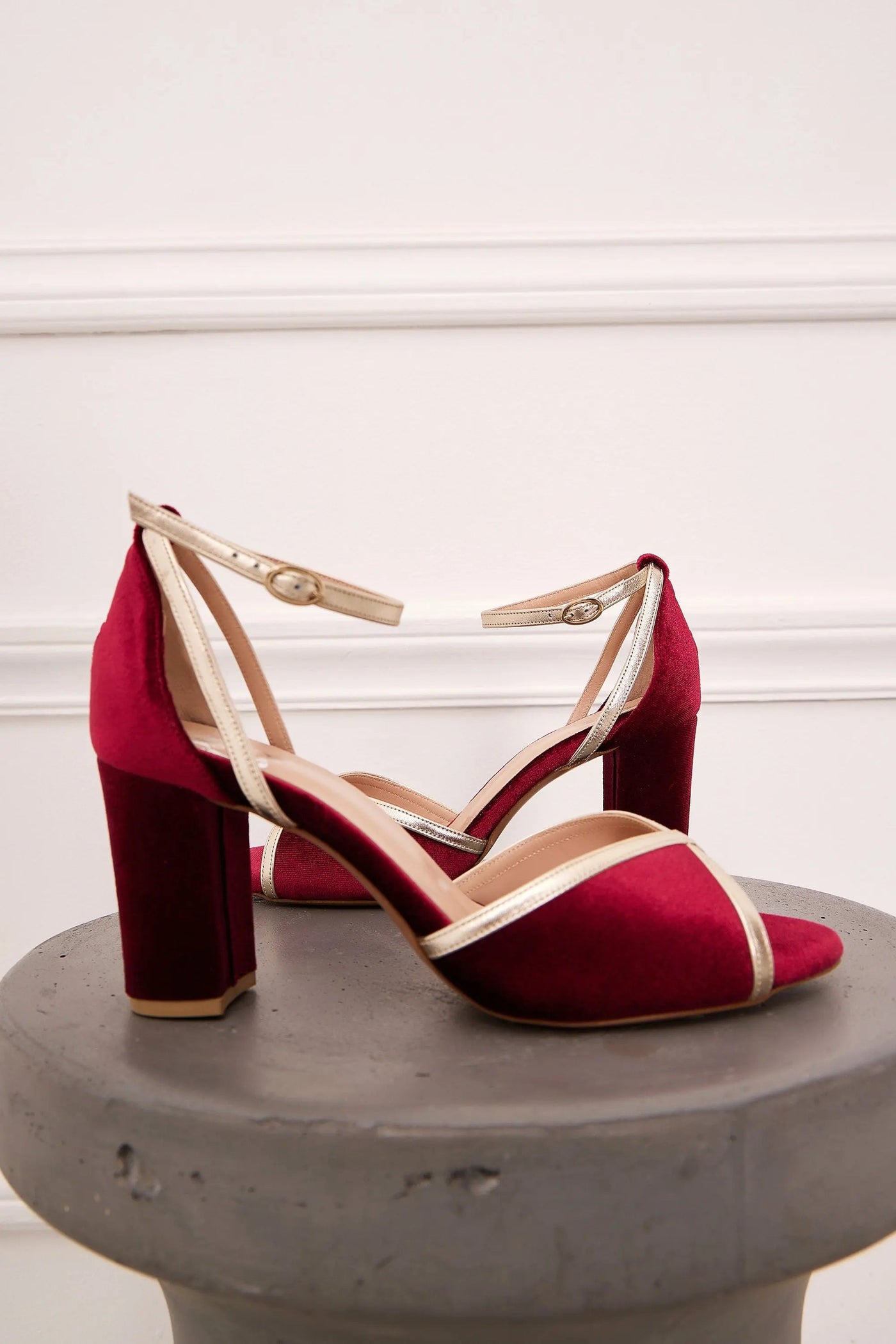 Gold Velvet Block Heel Bridal Heels VOWALISSE bridal shoes – view 5