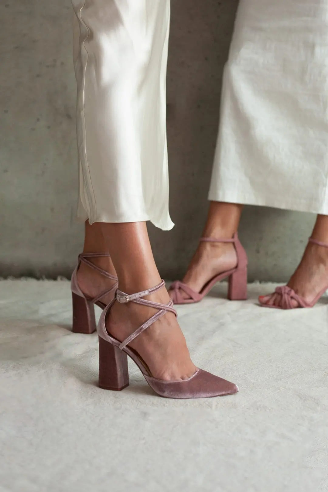 Pink Velvet Block Heel Bridal Heels VOWALISSE bridal shoes – view 1
