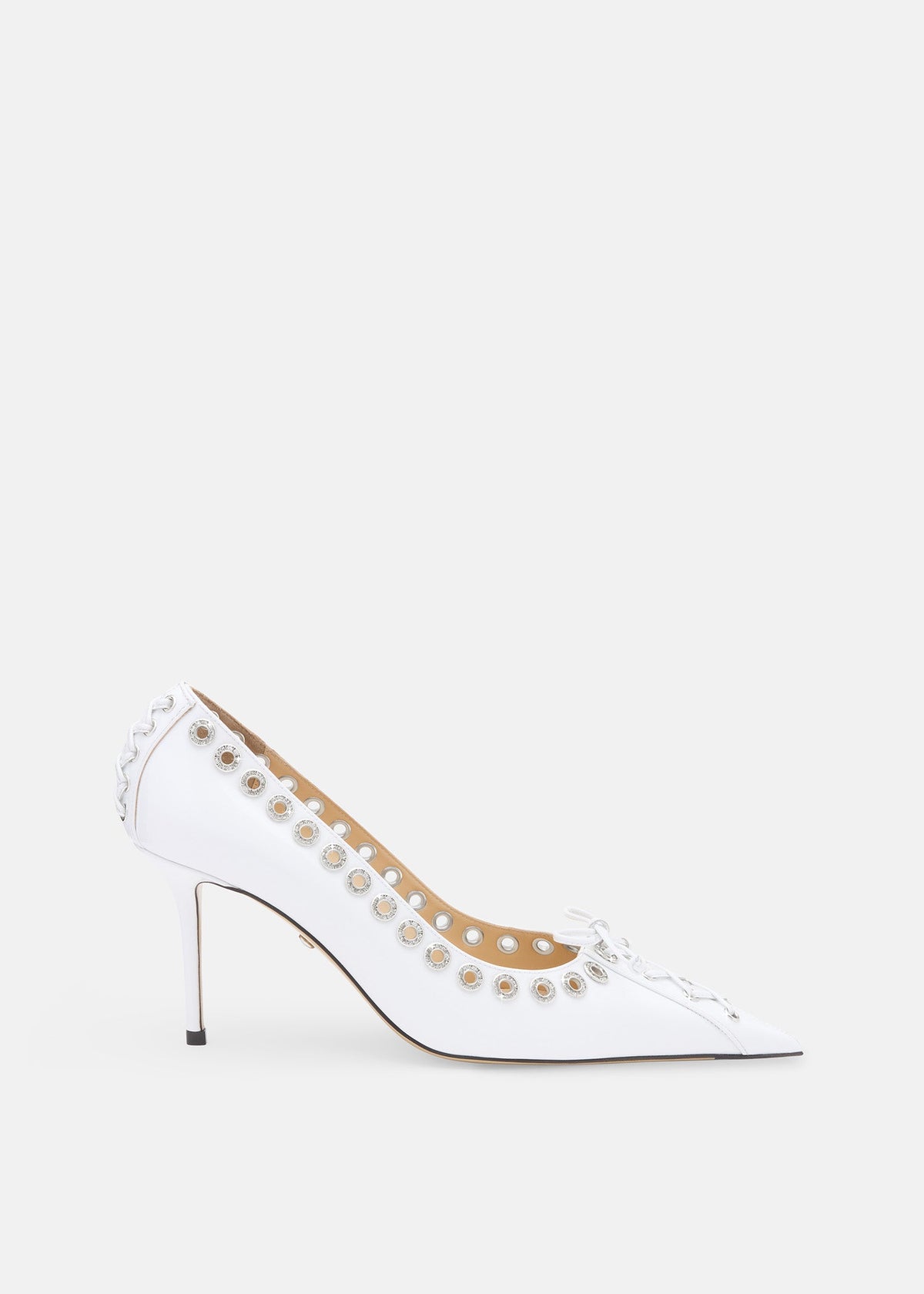 Cosette White Crystal Pumps – front three-quarter view showing crystal, patent leather, red, Vowalisse