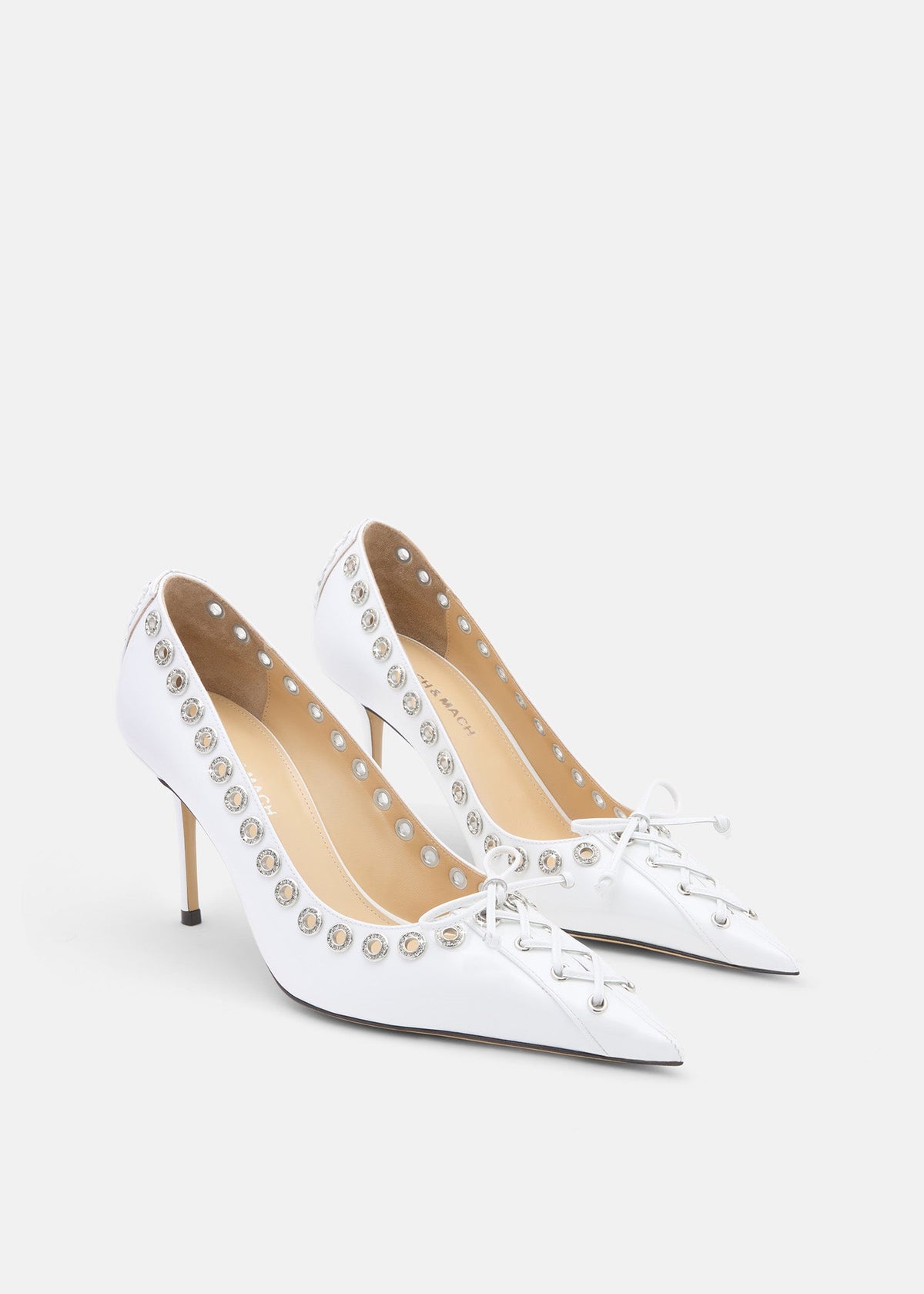 Cosette White Crystal Pumps – side profile showing crystal, patent leather, red, Vowalisse