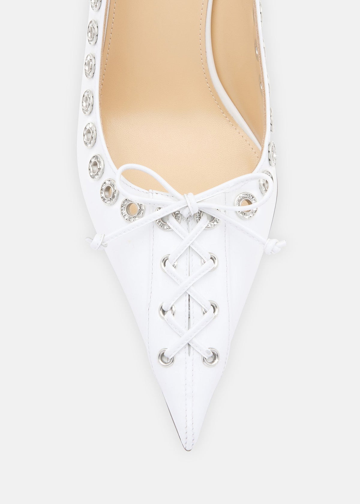 Cosette White Crystal Pumps – rear view showing crystal, patent leather, red, Vowalisse