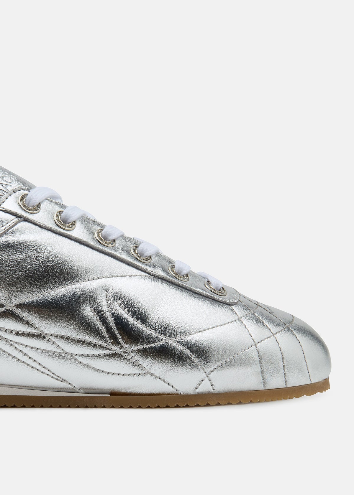 Leonora Silver Silver Flats – rear view showing silver, red, Vowalisse