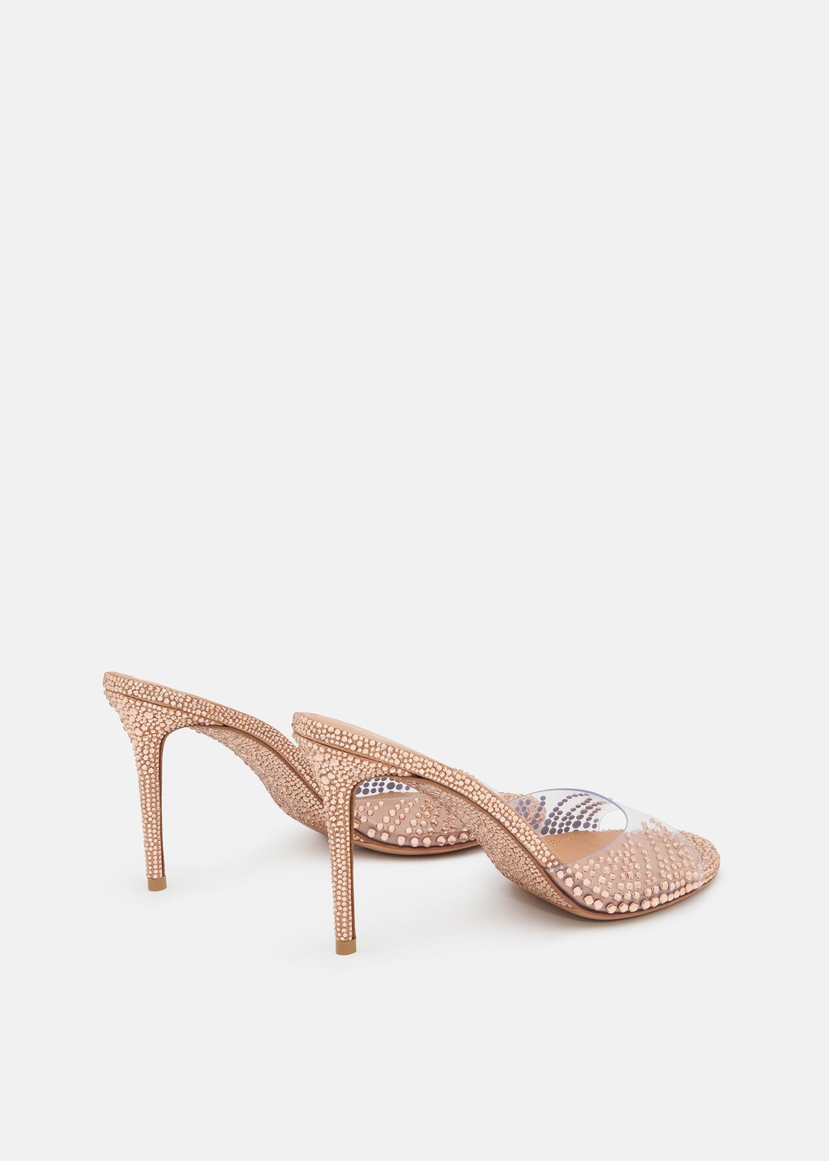 Genevieve Gold Crystal Flame Mules – heel view showing crystal flame, metallic, gold, red, Vowalisse