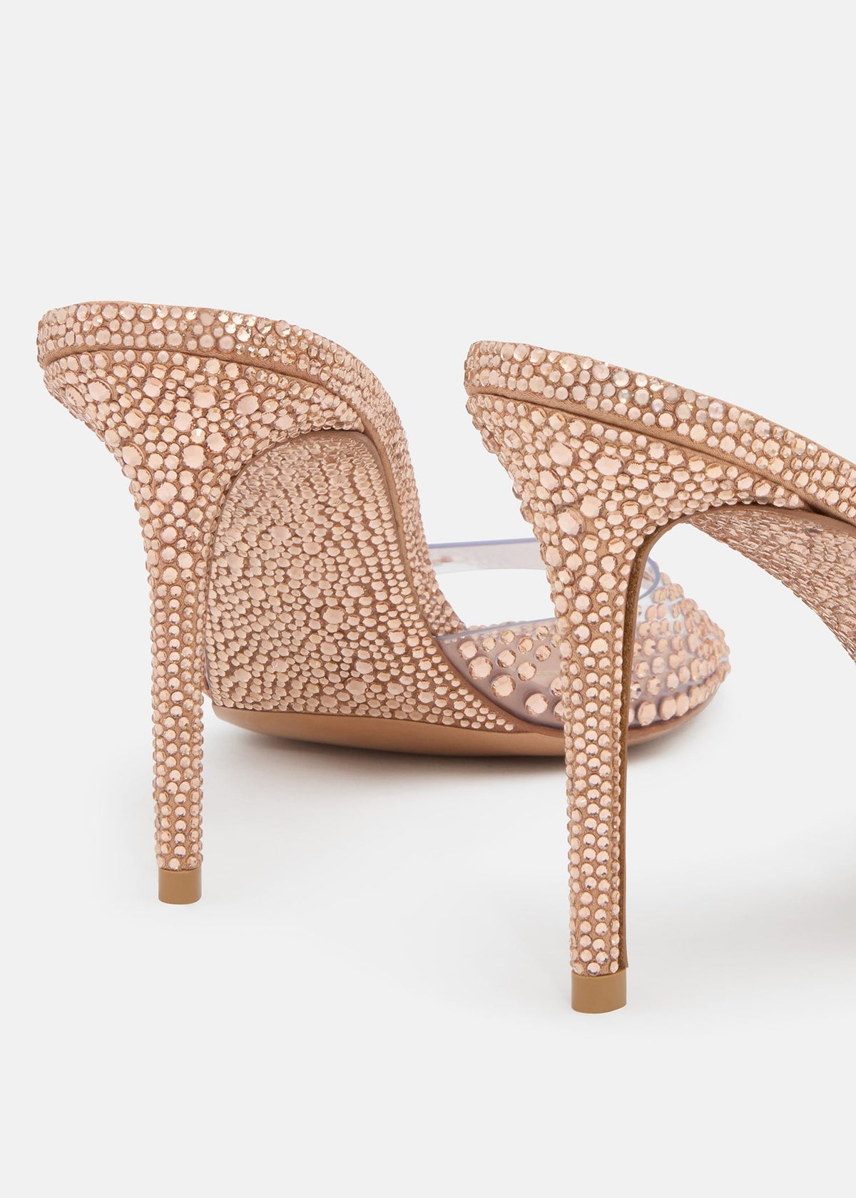 Genevieve Gold Crystal Flame Mules – rear view showing crystal flame, metallic, gold, red, Vowalisse