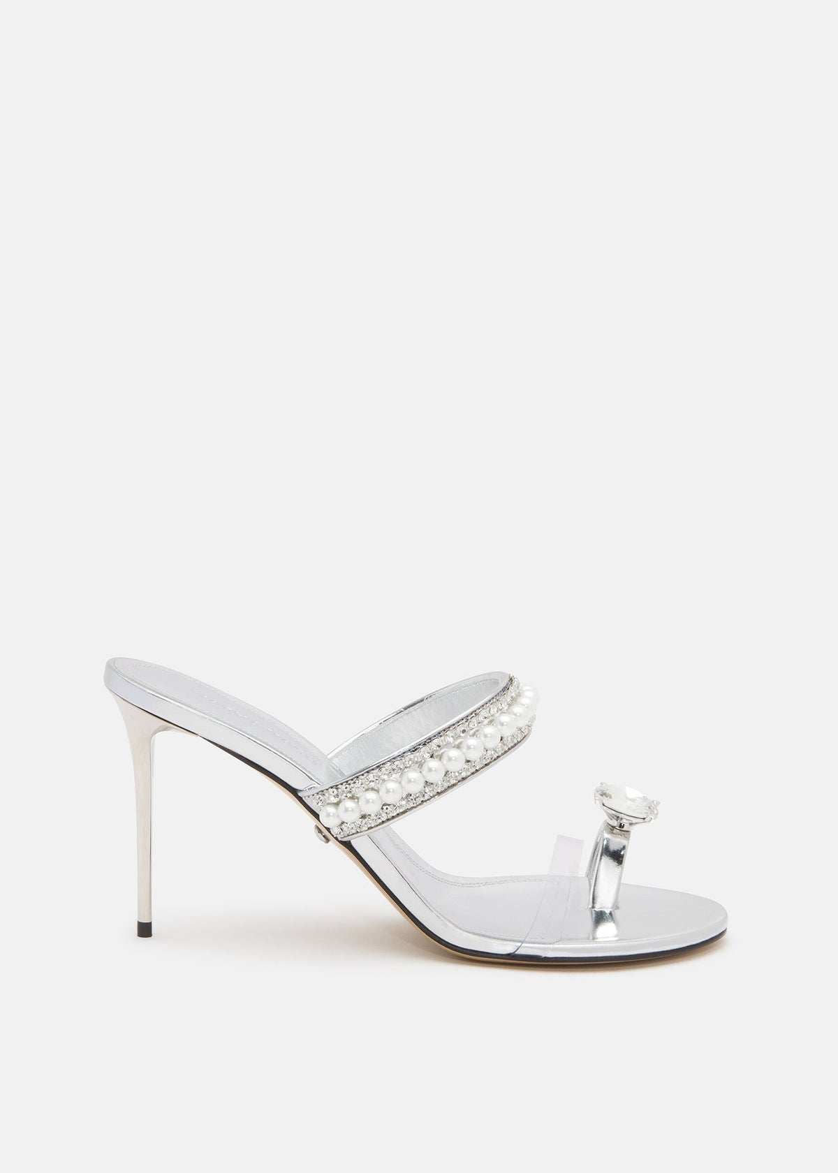 Alessia Silver Crystal Mules – front three-quarter view showing crystal, silver, gold, Vowalisse
