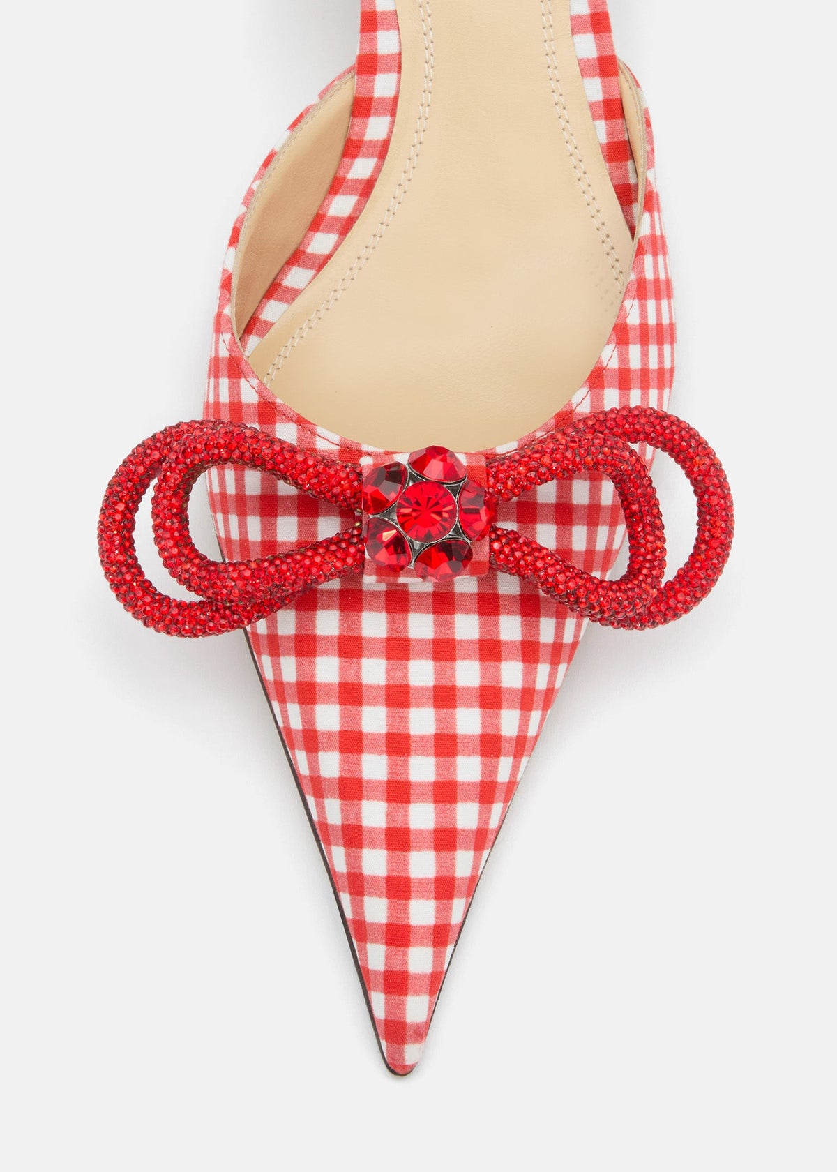 Arabella Red Double Bow Slingbacks – rear view showing double bow, red, Vowalisse