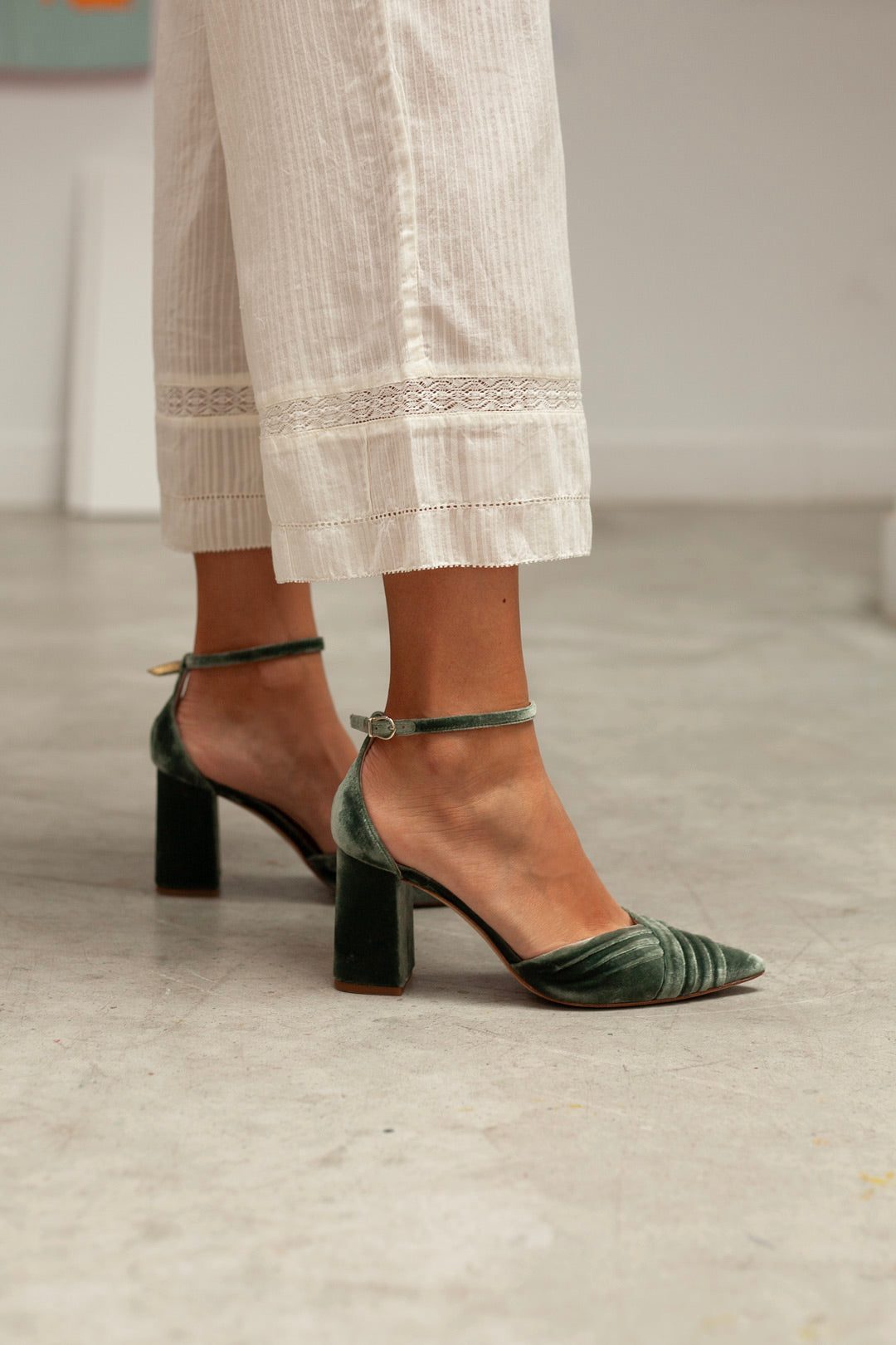 Tilda Green Velvet Block Heel Bridal Heels VOWALISSE bridal shoes – view 6