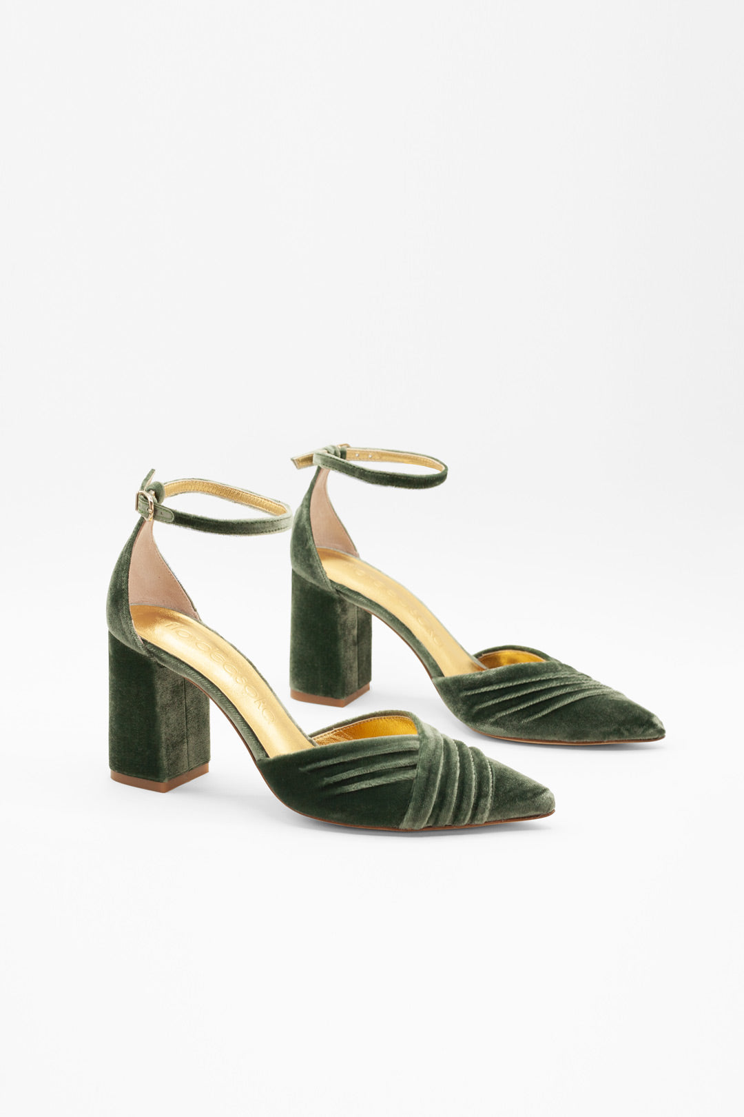 Tilda Green Velvet Block Heel Bridal Heels VOWALISSE bridal shoes – view 14