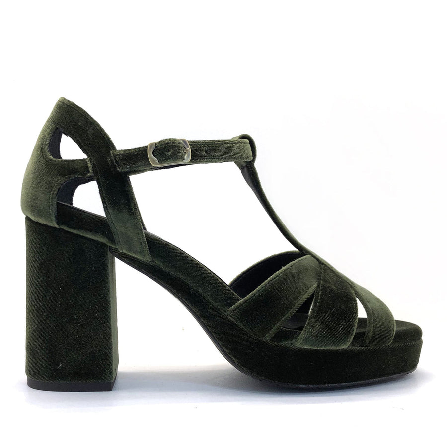 Emerald Green Satin Block Heel Bridal Heels | VOWALISSE