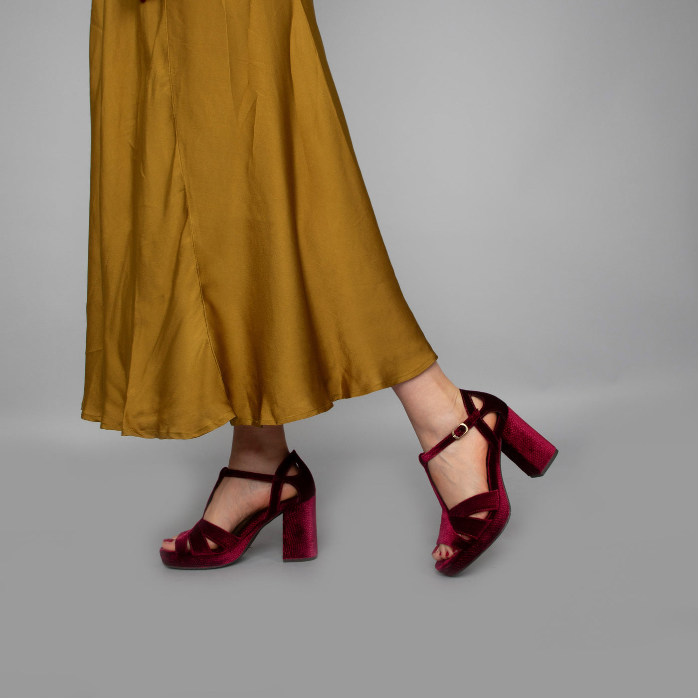 Valerie Red Velvet Block Heel Bridal Heels VOWALISSE bridal shoes – view 7