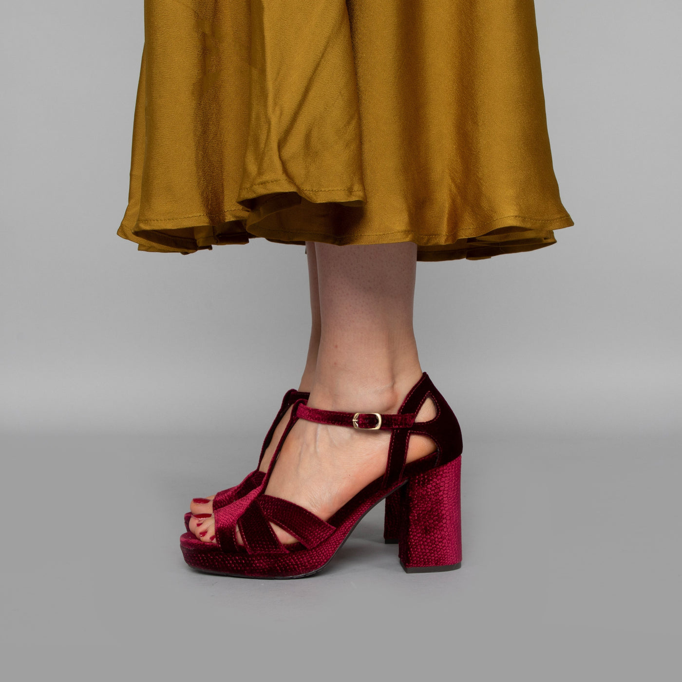 Valerie Red Velvet Block Heel Bridal Heels VOWALISSE bridal shoes – view 8