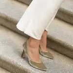 Green Velvet Block Heel Bridal Heels VOWALISSE bridal shoes – view 5