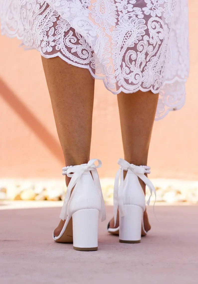 Navy Leather Block Heel Bridal Heels VOWALISSE bridal shoes – view 4