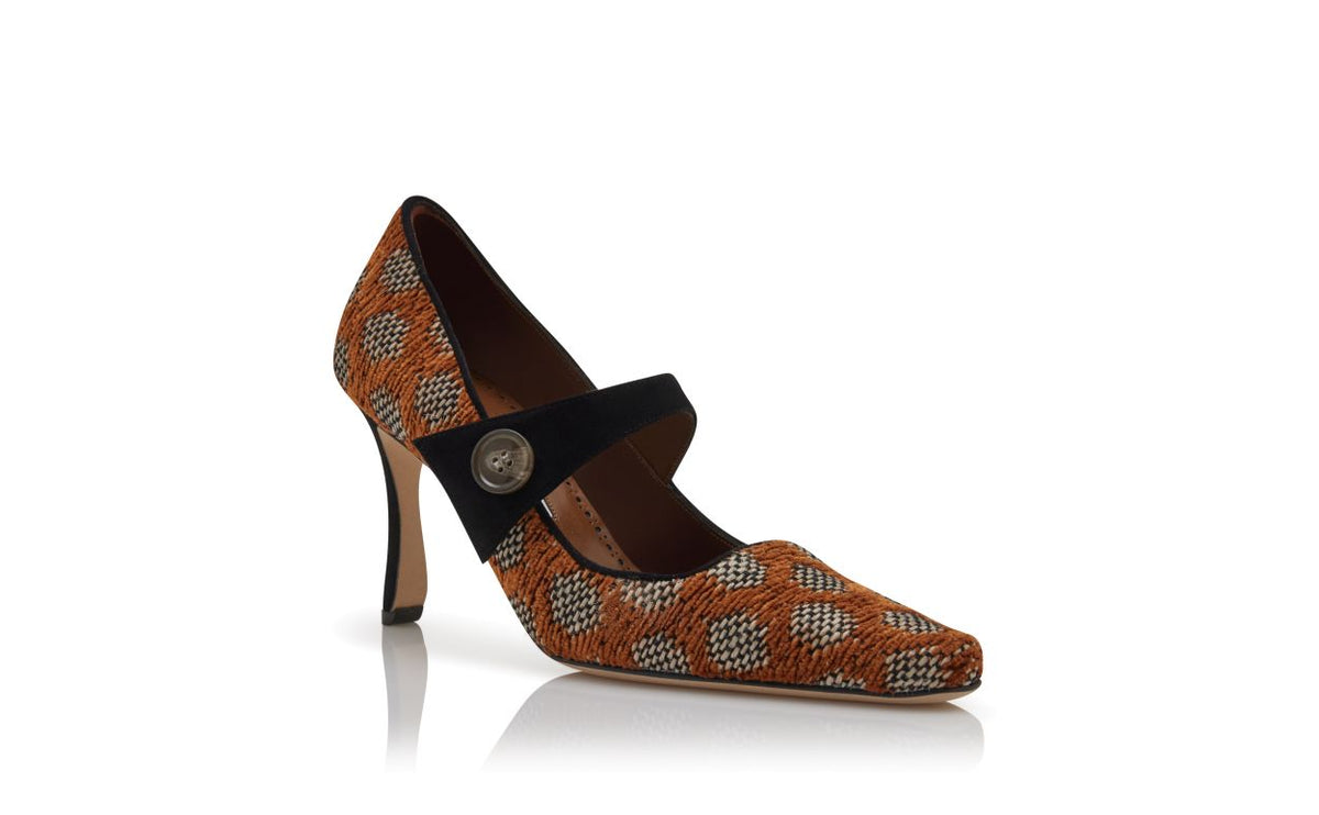 Arabella Star Brown Almond Toe Mary Jane Shoes – top view showing brown almond toe, suede, raffia, Vowalisse