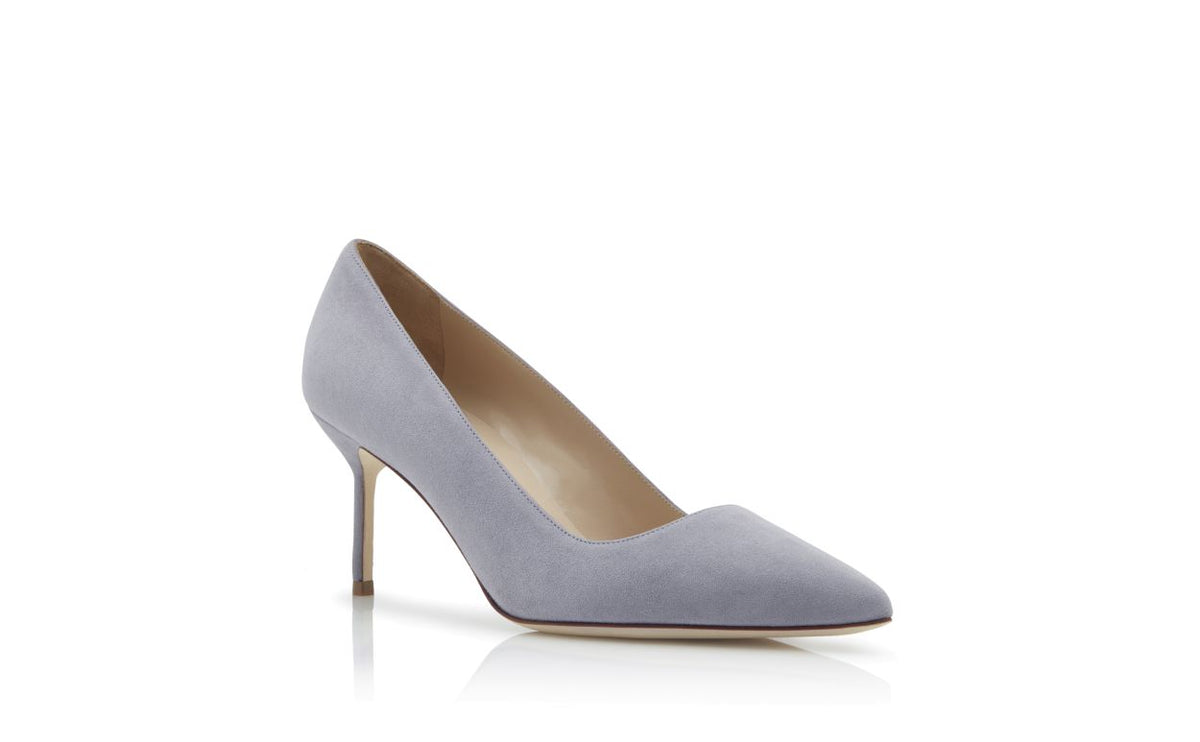 Leonora Crown Grey Pointed Toe Pumps – top view showing grey pointed toe, suede, Vowalisse