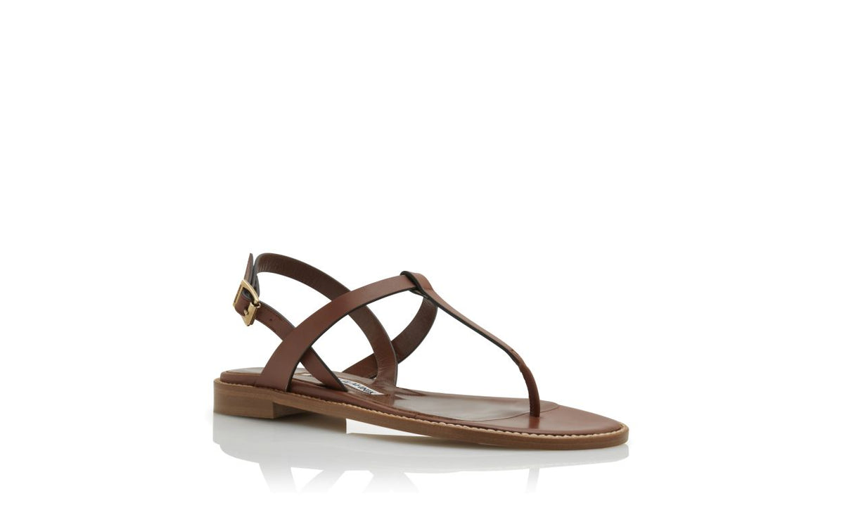 Marielle Flame Brown Ankle Strap T-Bar Shoes – top view showing brown ankle strap, open toe, Vowalisse
