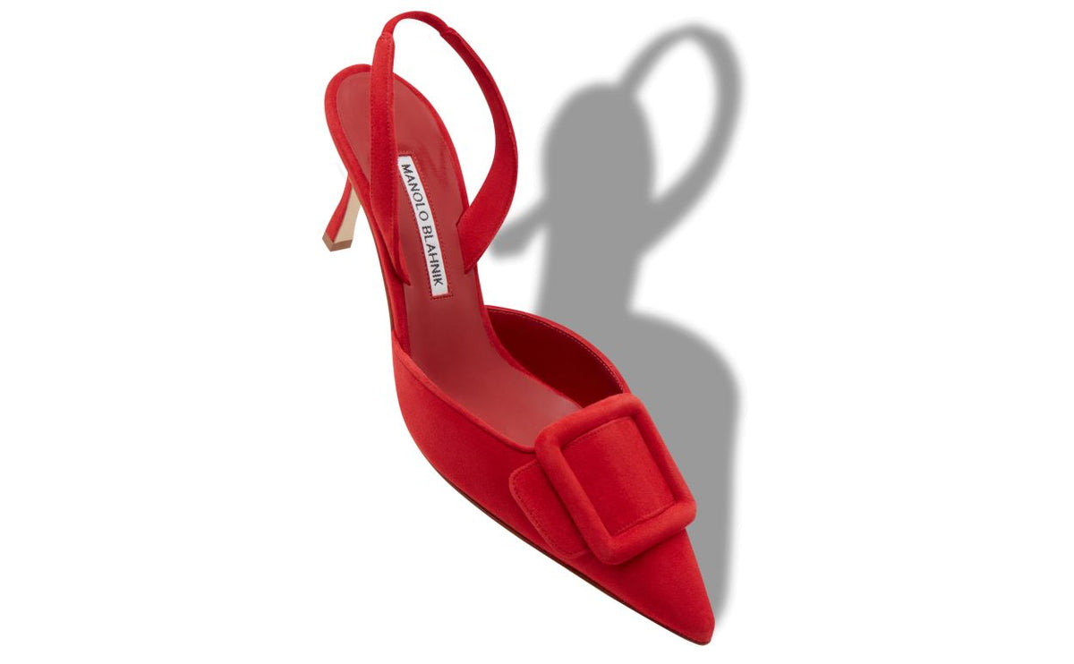 Fiorella Crown Red Slingback Slingbacks – front three-quarter view showing red slingback, pointed toe, suede, Vowalisse