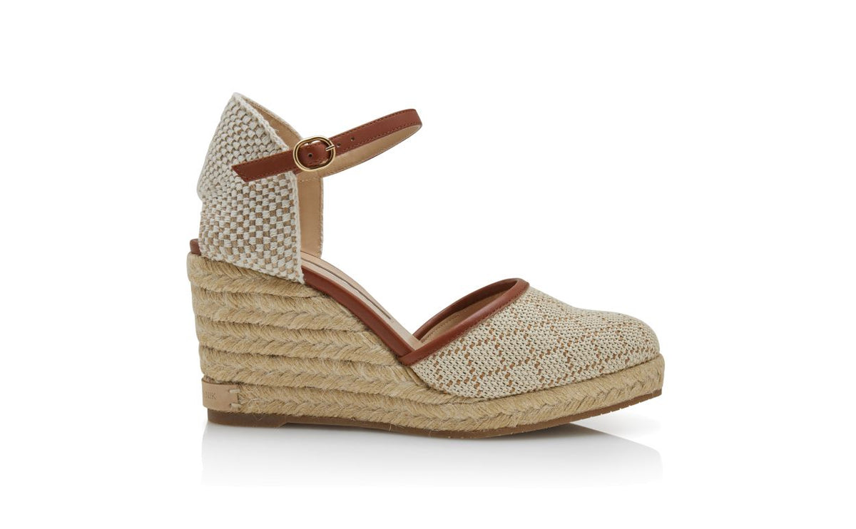 Arabella Jewel Neutral Ankle Strap Espadrilles – side profile showing neutral ankle strap, round toe, nappa leather, raffia…