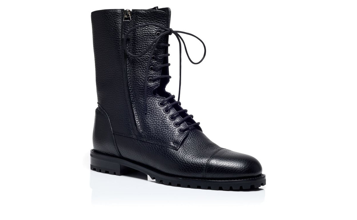 Seraphina Star Black Round Toe Mid-Calf Boots – top view showing black round toe, lace, Vowalisse