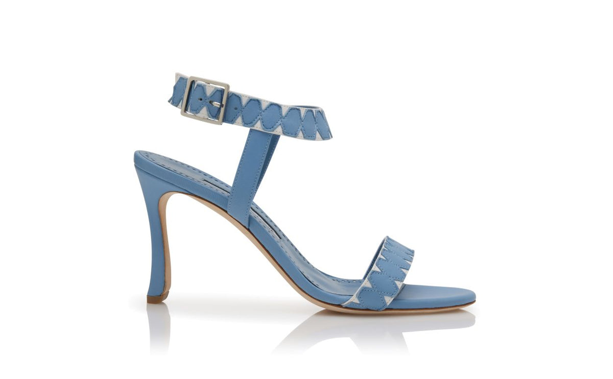 Valentina Rose Blue Ankle Strap Ankle-Strap Shoes – side profile showing blue ankle strap, open toe, nappa leather…