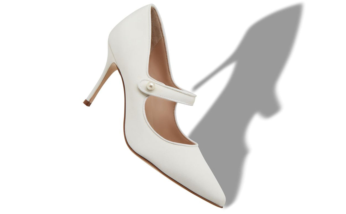 Anastasia Dream White Pointed Toe Mary Jane Shoes – front three-quarter view showing white pointed toe, Vowalisse