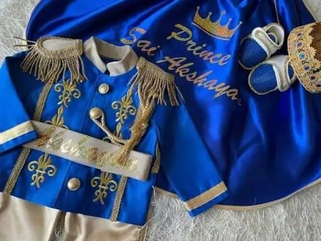 Navy Blue & Gold Personalized Baby Prince Costume, baby boy first birthday outfit, additional product image 2 by Vowalisse