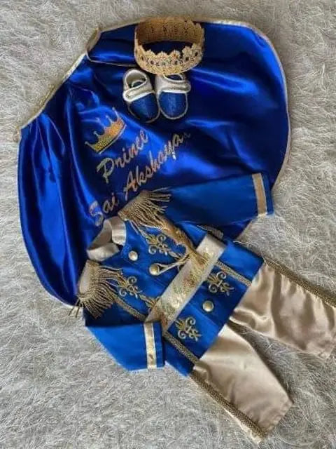 Navy Blue & Gold Personalized Baby Prince Costume, baby boy first birthday outfit, additional product image 4 by Vowalisse