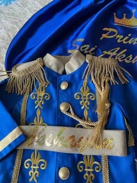 Navy Blue & Gold Personalized Baby Prince Costume, baby boy first birthday outfit, additional product image 5 by Vowalisse