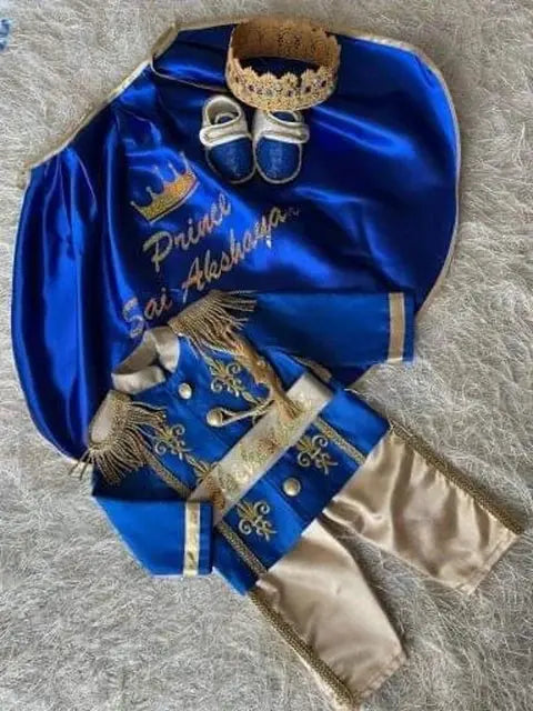 Navy Blue & Gold Personalized Baby Prince Costume, baby boy first birthday outfit, additional product image 7 by Vowalisse