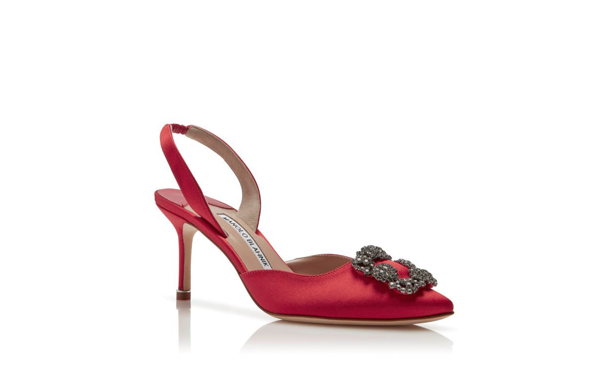 Amelie Crown Red Jewel Buckle Slingbacks – top view showing red jewel buckle, crystal buckle, ankle strap, slingback…