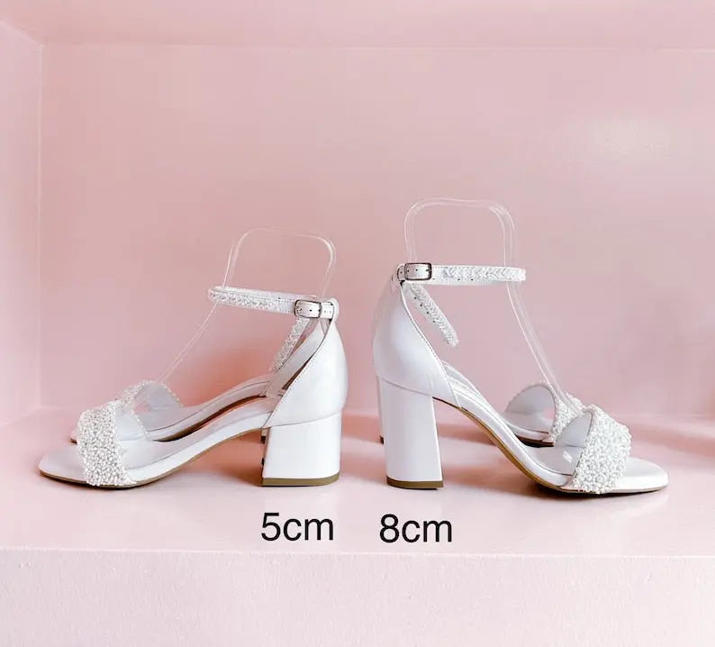 Navy Leather Block Heel Bridal Heels VOWALISSE bridal shoes – view 8