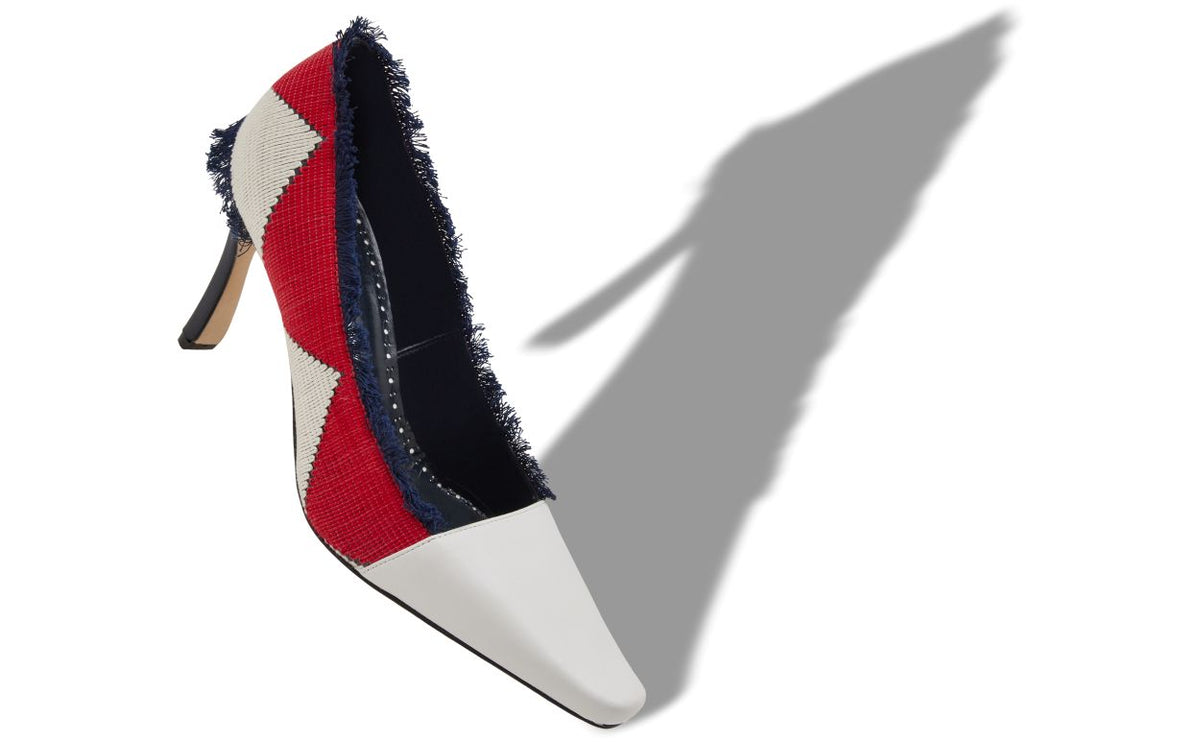 Anastasia Pearl Red Almond Toe Pumps – front three-quarter view showing red almond toe, Vowalisse
