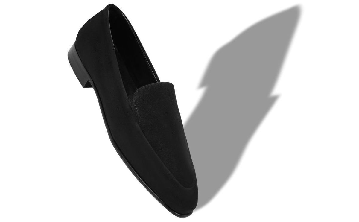Cressida Lace Black Suede Loafers – front three-quarter view showing black suede, Vowalisse