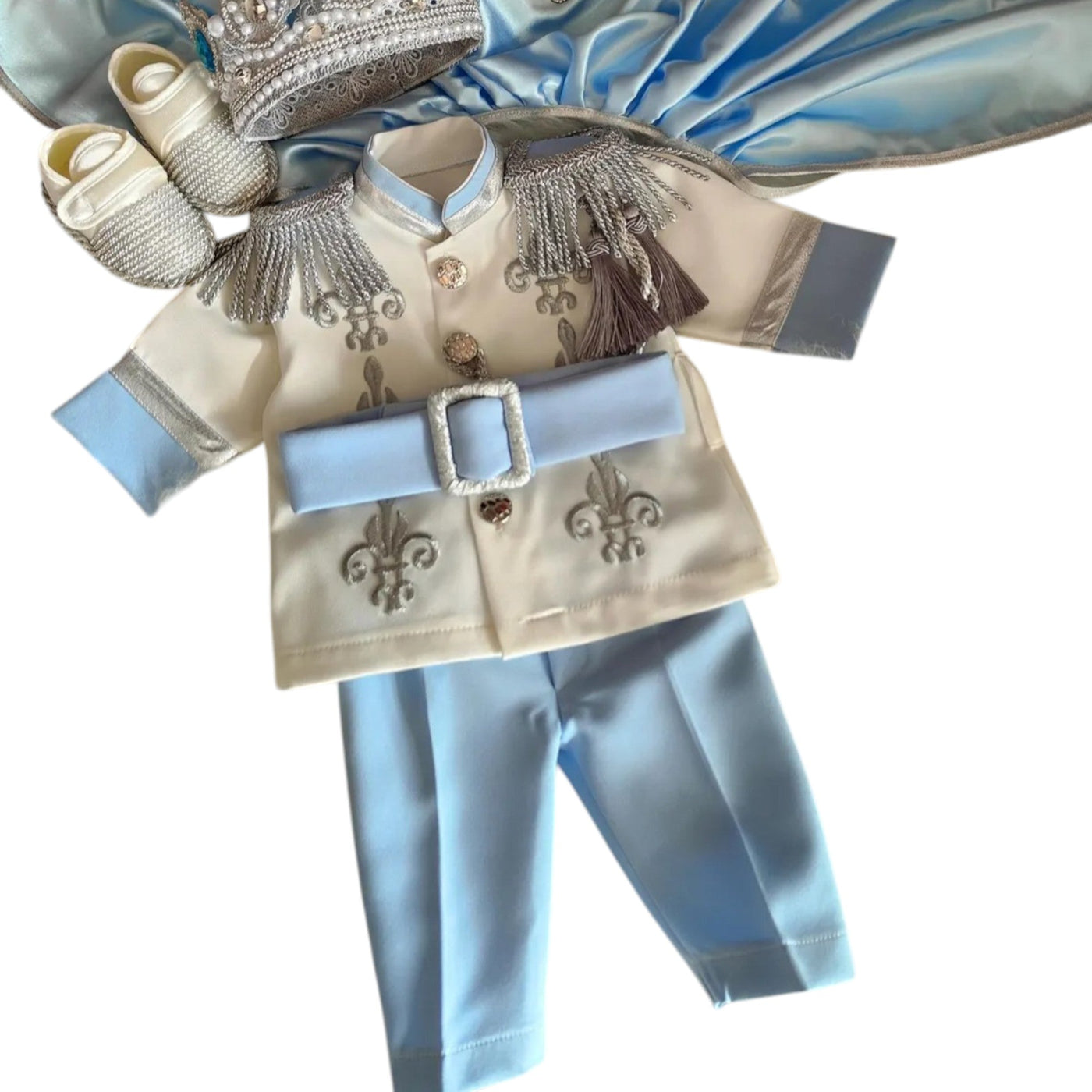 Silver Silver & Blue Baby Boy Baptism Prince baby boy first birthday outfit, additional product image 3 by Vowalisse