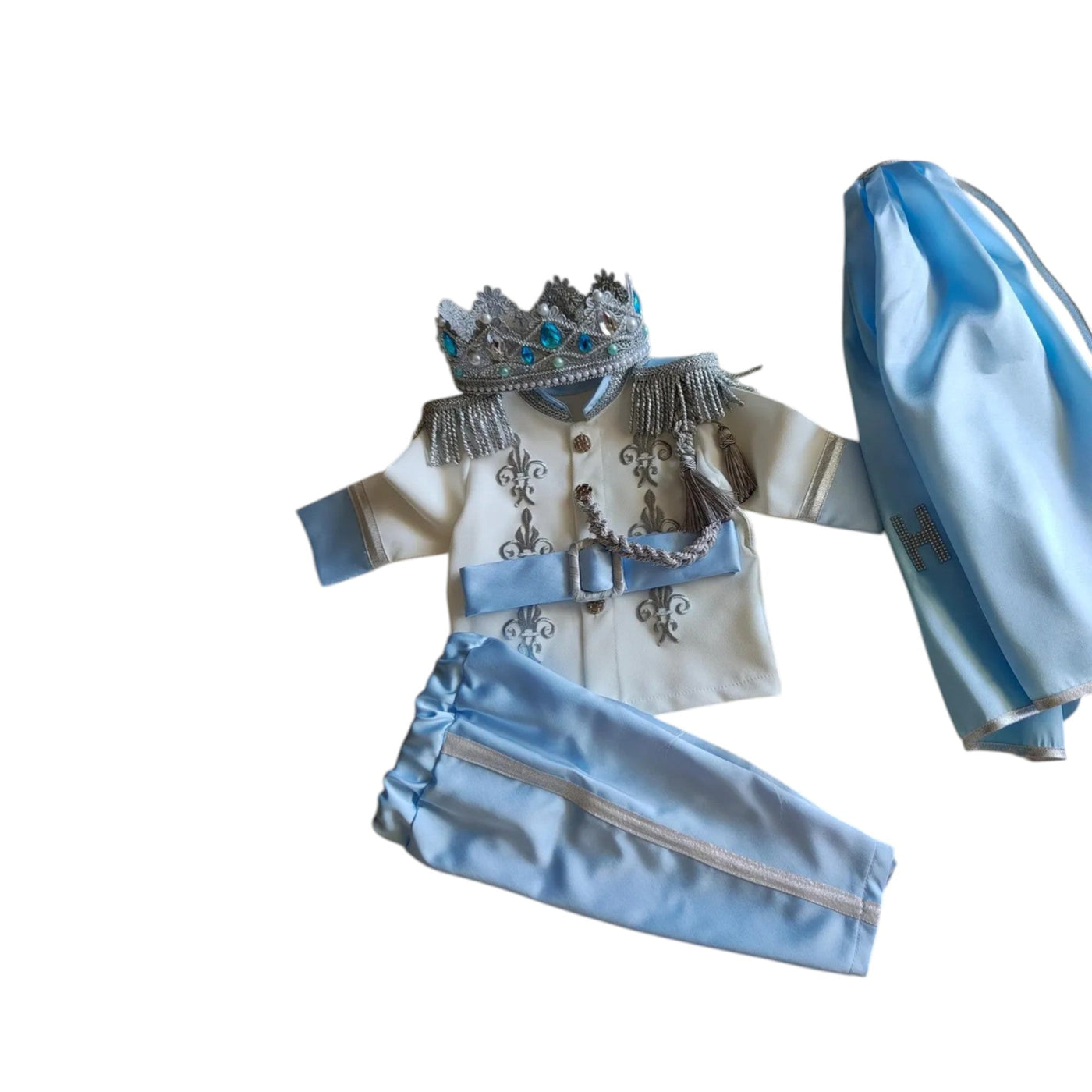 Silver Silver & Blue Baby Boy Baptism Prince baby boy first birthday outfit, additional product image 5 by Vowalisse