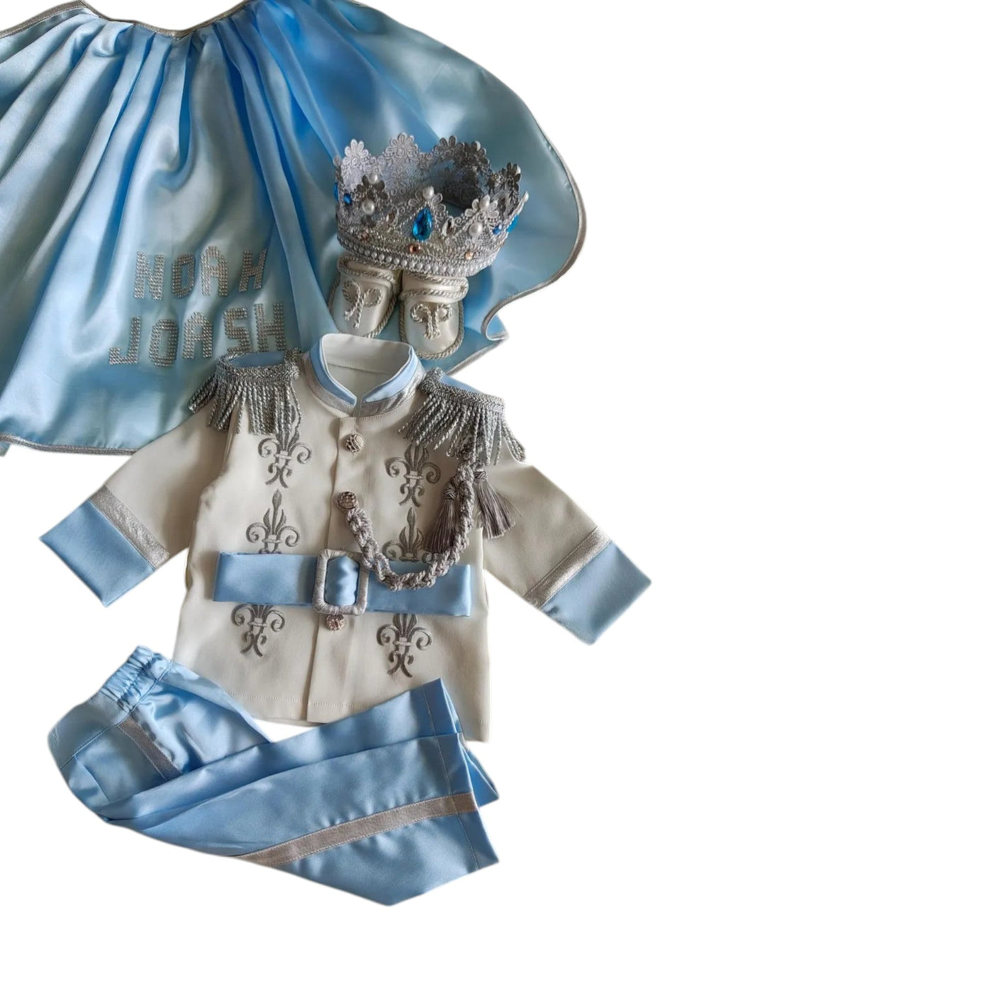 Silver Silver & Blue Baby Boy Baptism Prince baby boy first birthday outfit, additional product image 6 by Vowalisse