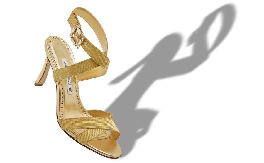 Amelie Shine Gold Crossover Ankle-Strap Shoes